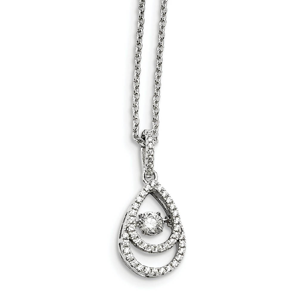 Rhodium Plated Sterling Silver & CZ Double Teardrop Necklace