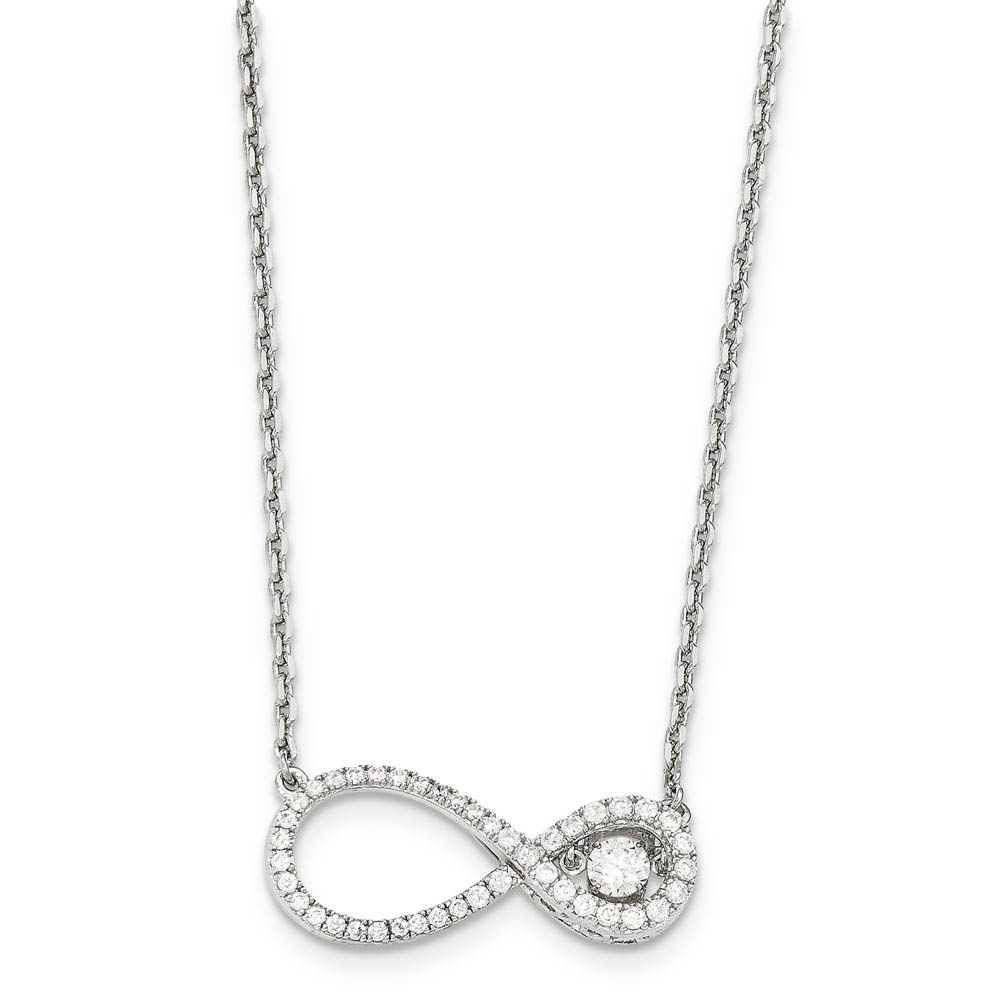 Platinum Plated Sterling Silver & CZ Infinity Necklace, Inch