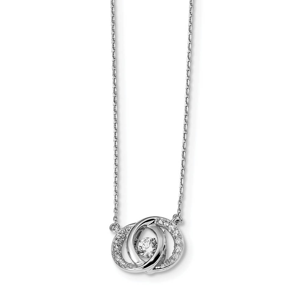 Platinum Plated Sterling Silver & CZ Dbl Circle Necklace