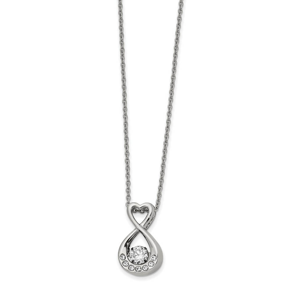 Stainless Steel and CZ Infinity Heart Necklace, Inch