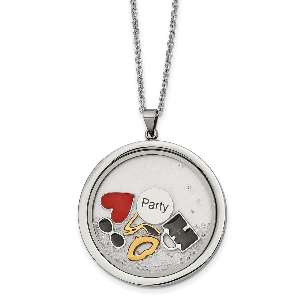 Stainless Steel, Enamel & Crystal Party Theme Round Necklace