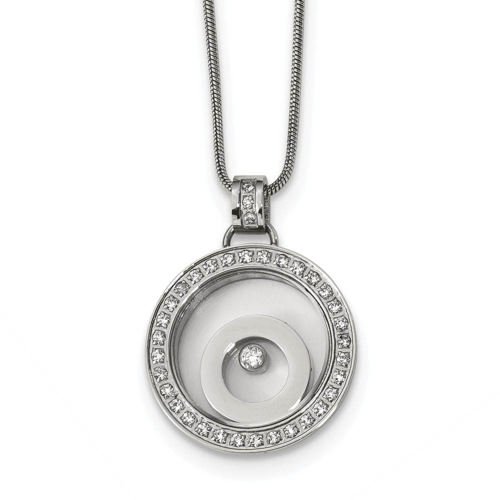 Stainless Steel, CZ and Glass Floating Circle Necklace