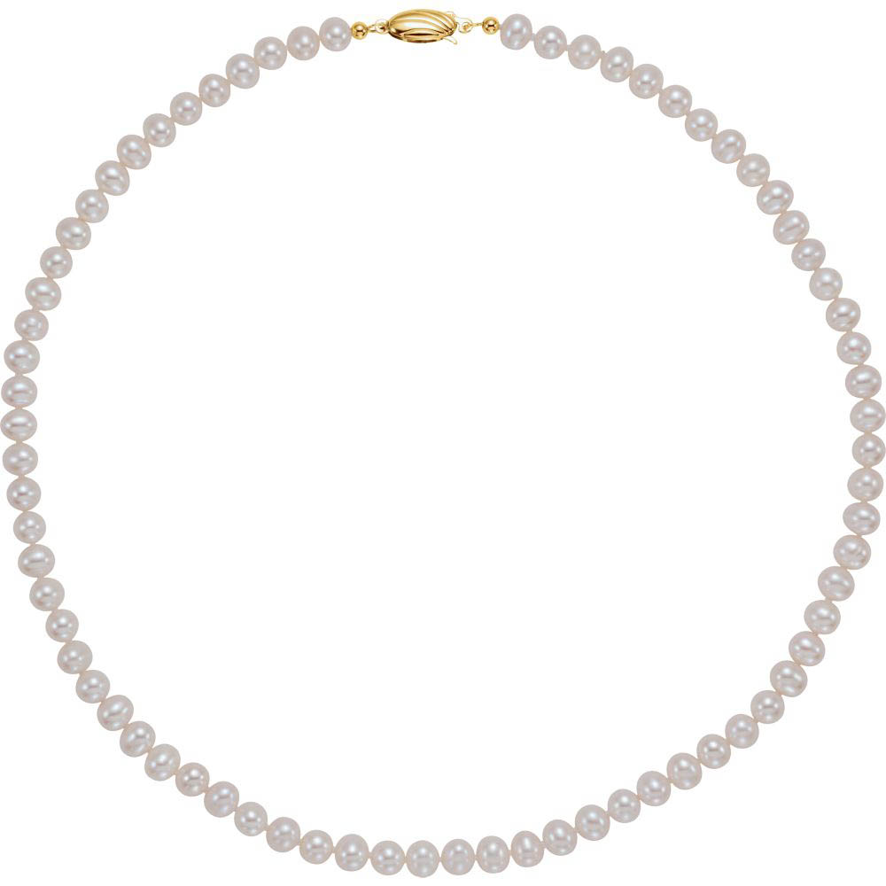 5.5-6.0mm, White FW Cultured Pearl &amp; 14k Yellow Gold Necklace, 18 Inch