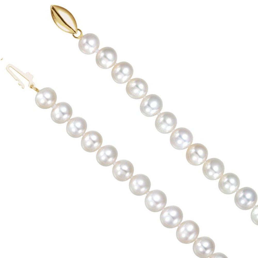 6.5-7.0mm, White FW Cultured Pearl &amp; 14k Yellow Gold Necklace, 18 Inch