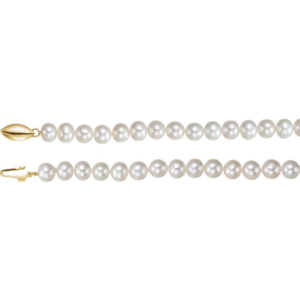 6.5-7.0mm, White FW Cultured Pearl &amp; 14k Yellow Gold Necklace, 18 In