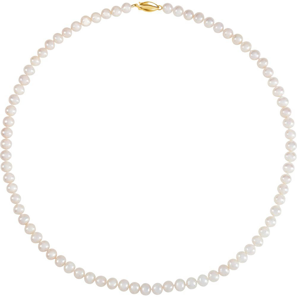 5.5-6.0mm White FW Cultured Pearl &amp; 14k Yellow Gold Necklace, 18 Inch