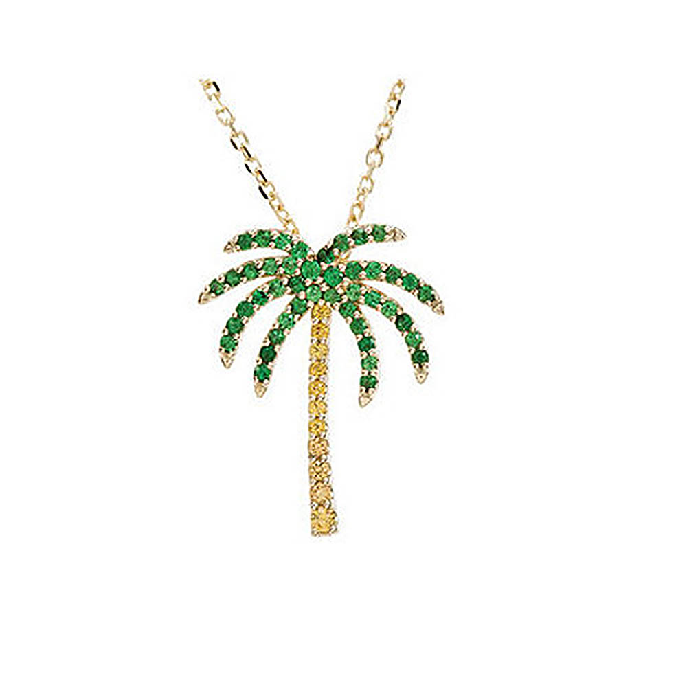 Tsavorite Garnet, Yellow Sapphire &amp; 14k Yellow Gold Palm Tree Necklace