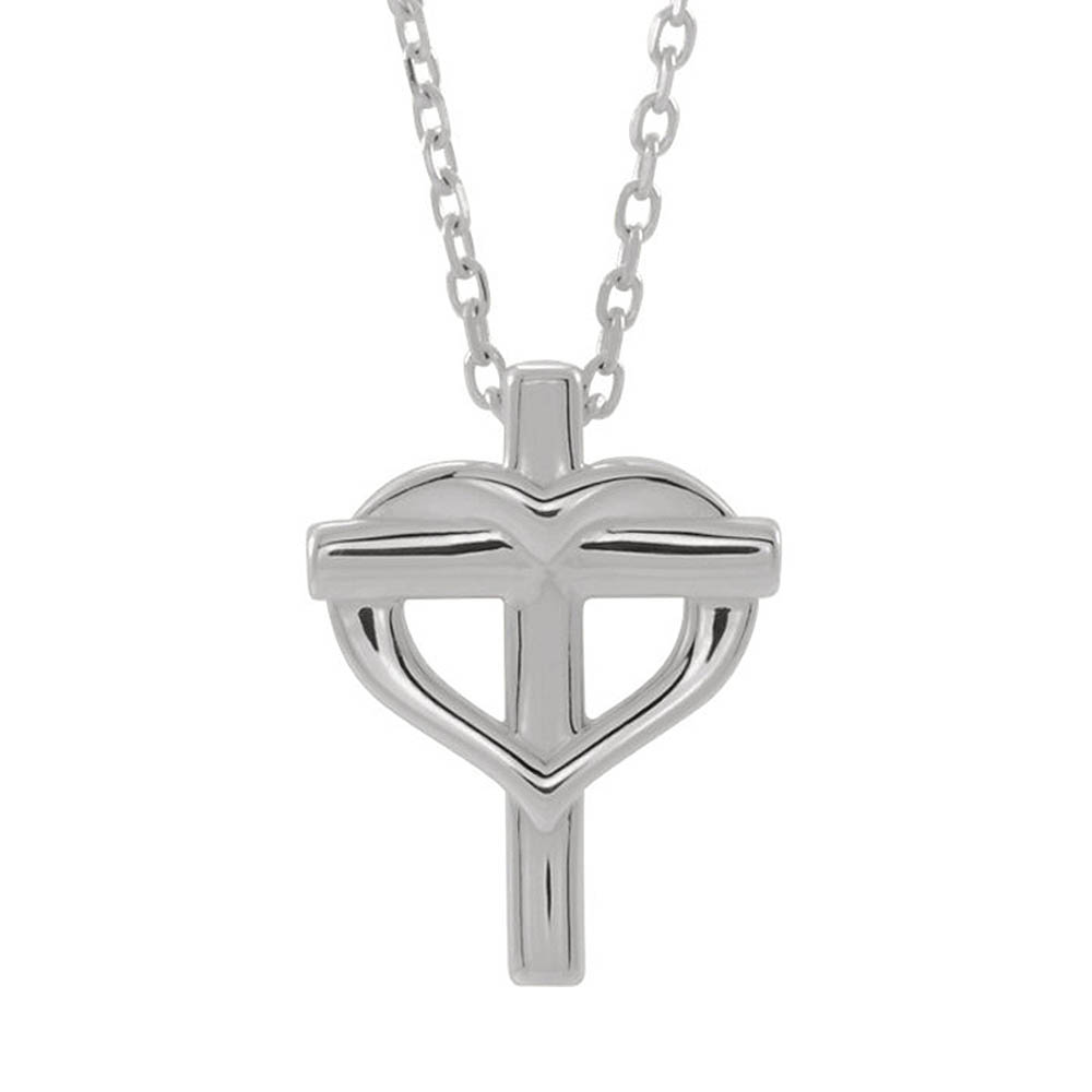 Youth Sterling Silver Heart Cross Necklace