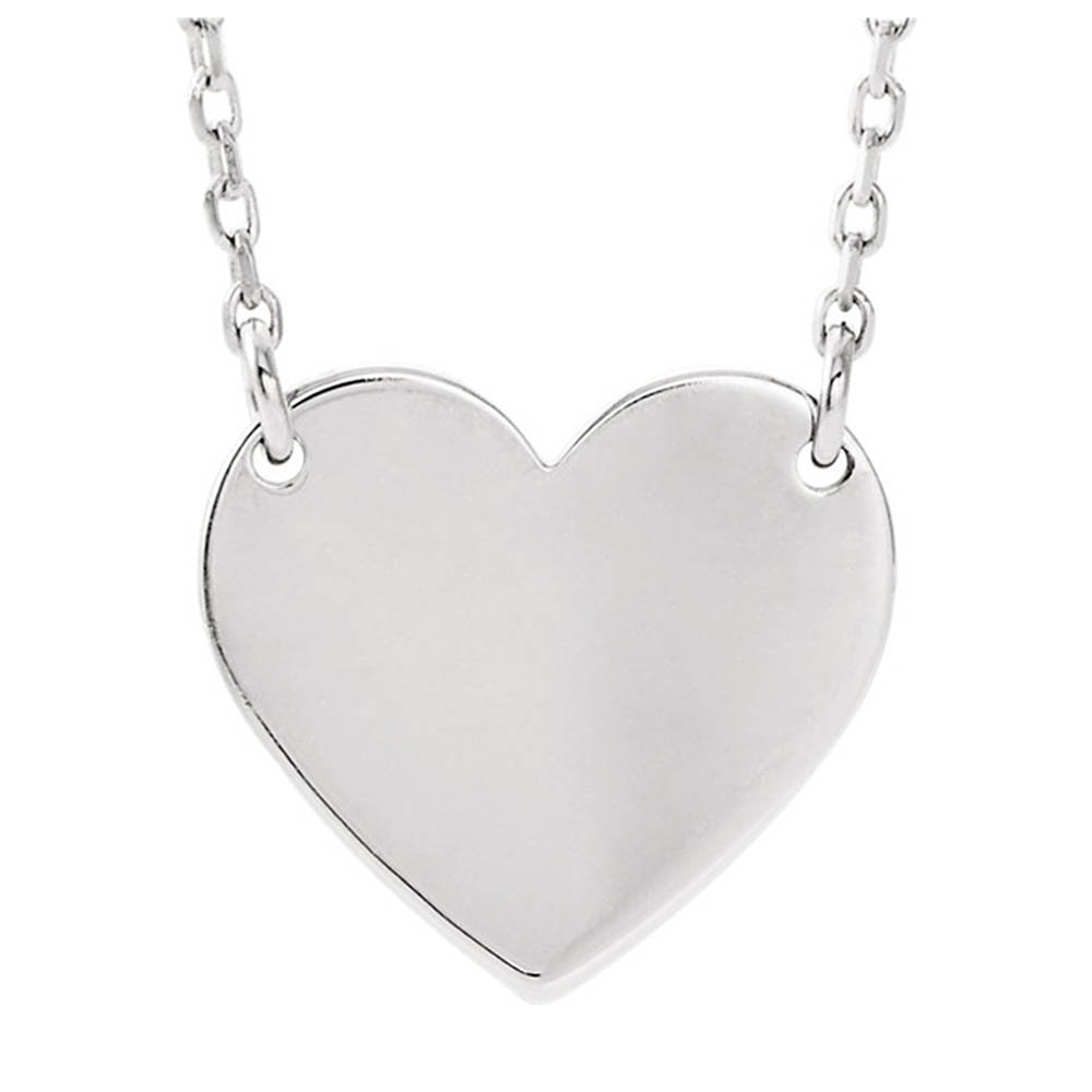 Platinum Engravable 11 x 12mm Heart Necklace, 16-18 Inch