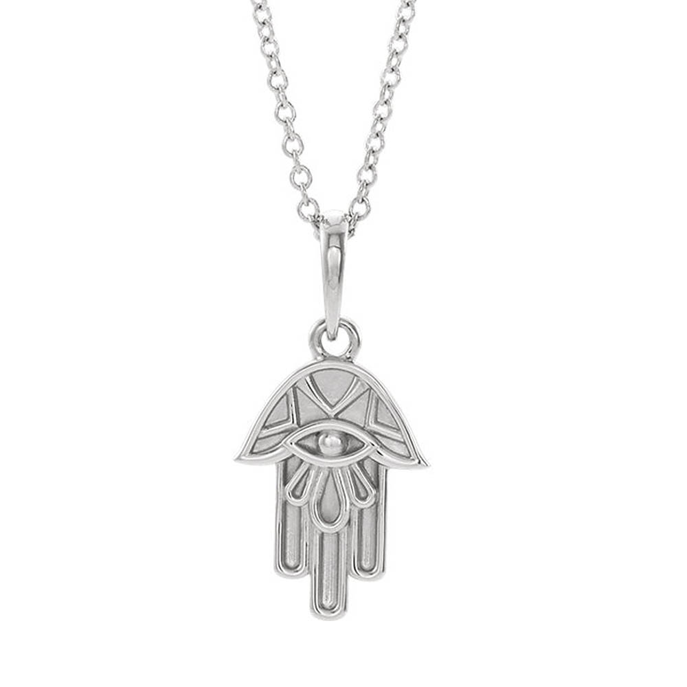 Platinum Small Hamsa Necklace, 16-18 Inch