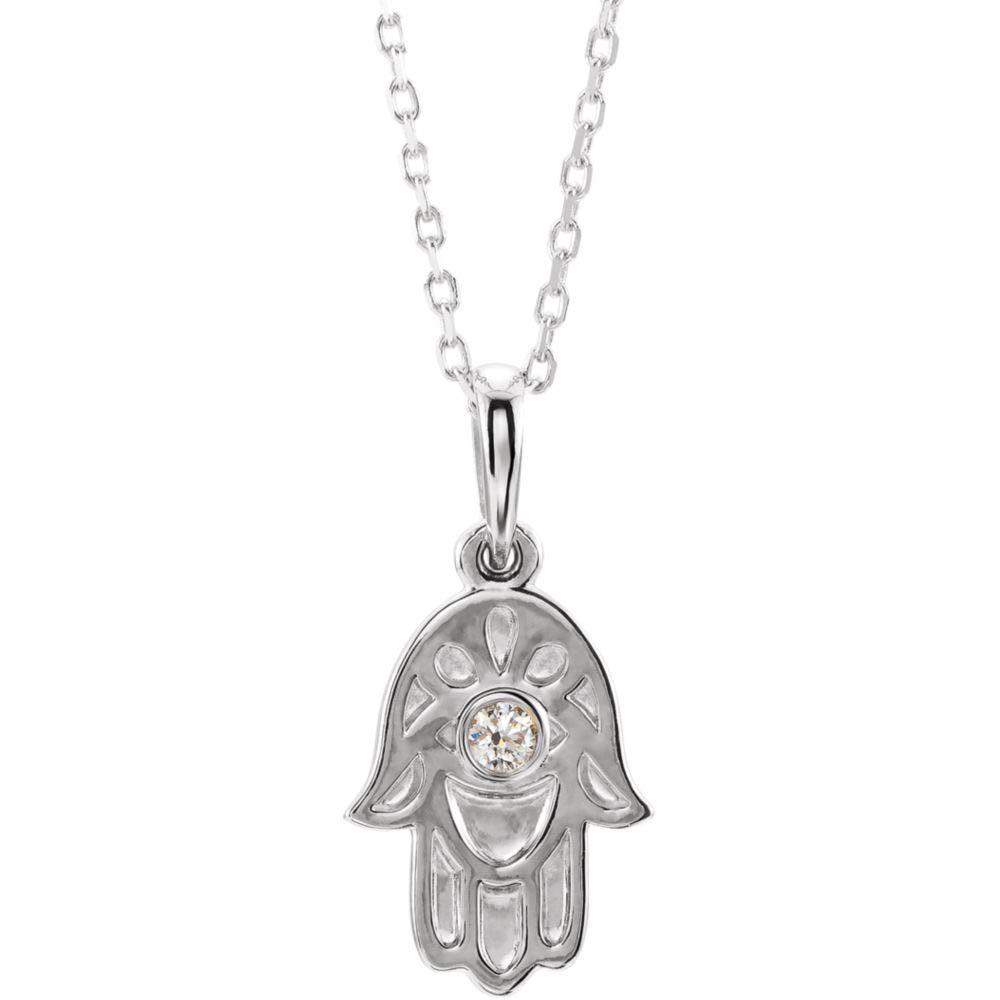 Sterling Silver .03 CT Diamond Small Hamsa Necklace, Inch