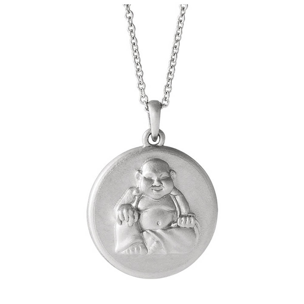 Platinum Embossed Buddha 16mm Disc Necklace, Inch