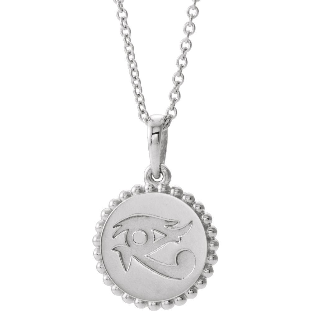Sterling Silver Eye of Horus 12mm Disc Necklace, Inch