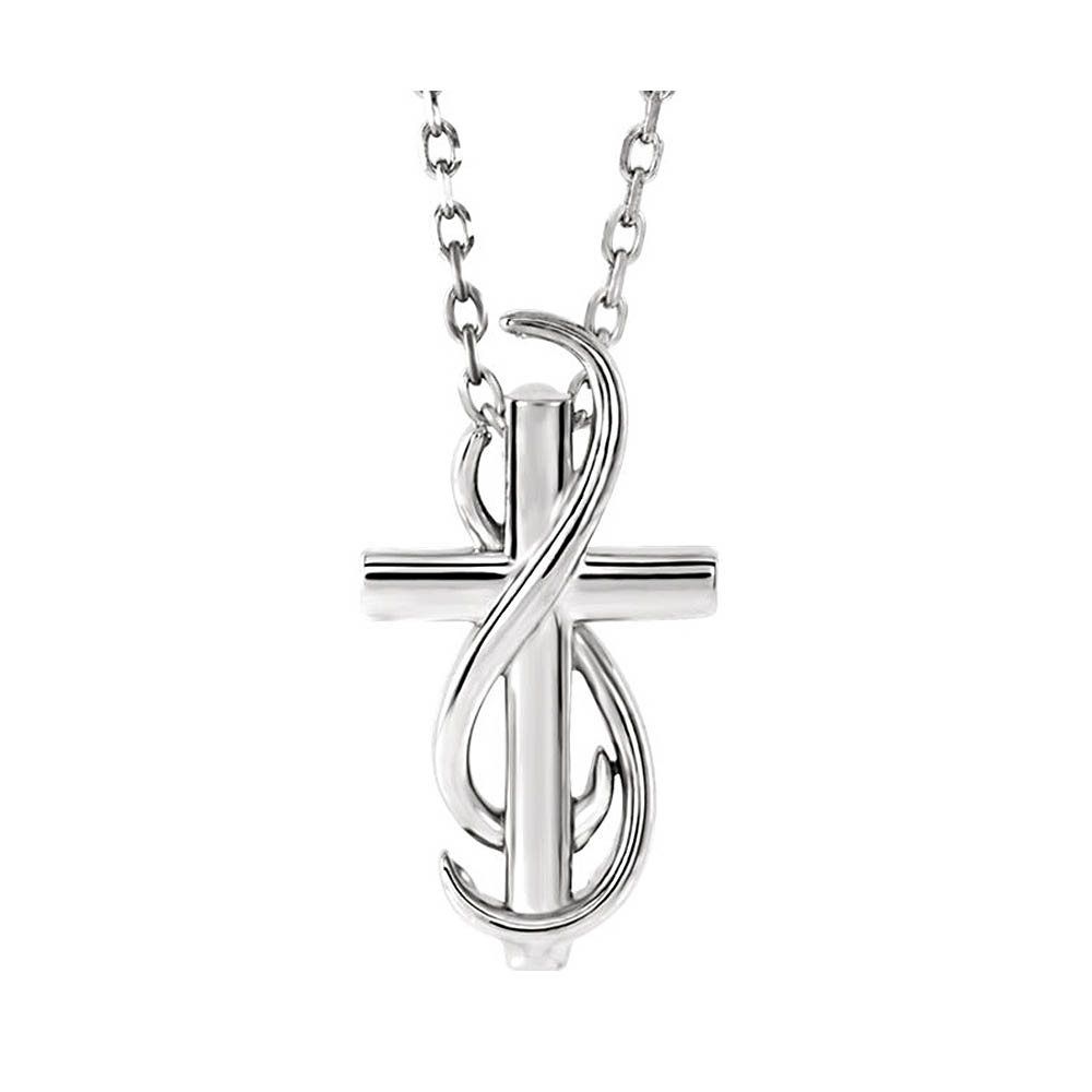 Platinum Infinity Cross Necklace, Inch