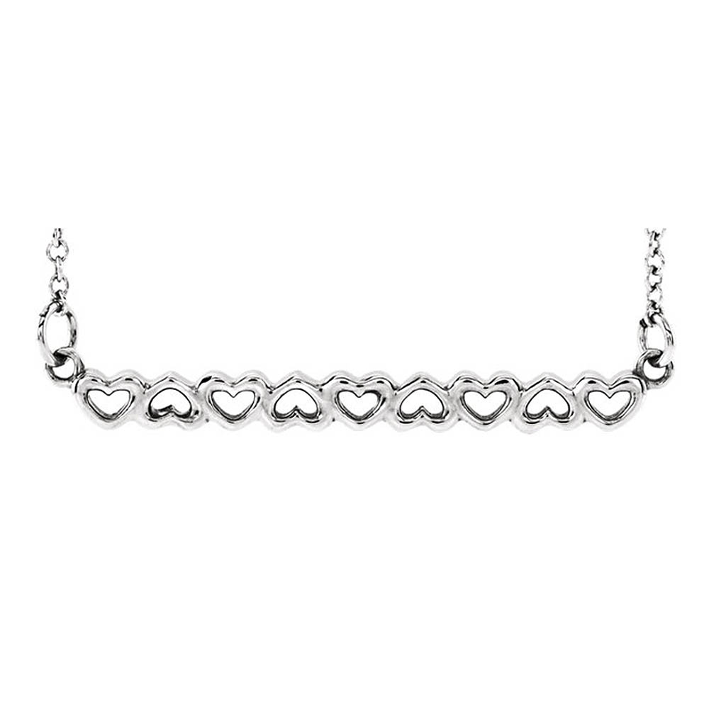 Platinum Connected Hearts Bar Necklace, 18 Inch