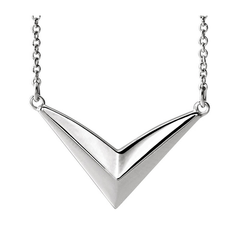 Platinum V Shaped Bar Adjustable Necklace, Inch