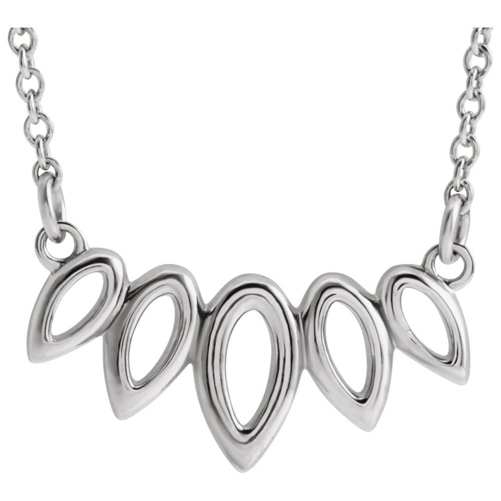 Sterling Silver 5 Leaf Bar Adjustable Necklace, Inch