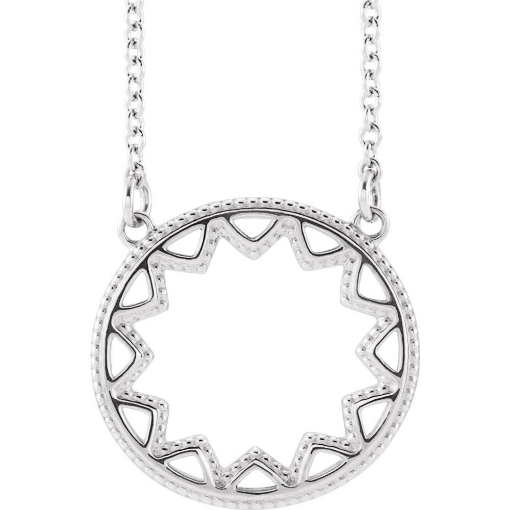 Platinum 15mm Milgrain Sun Adjustable Necklace, Inch