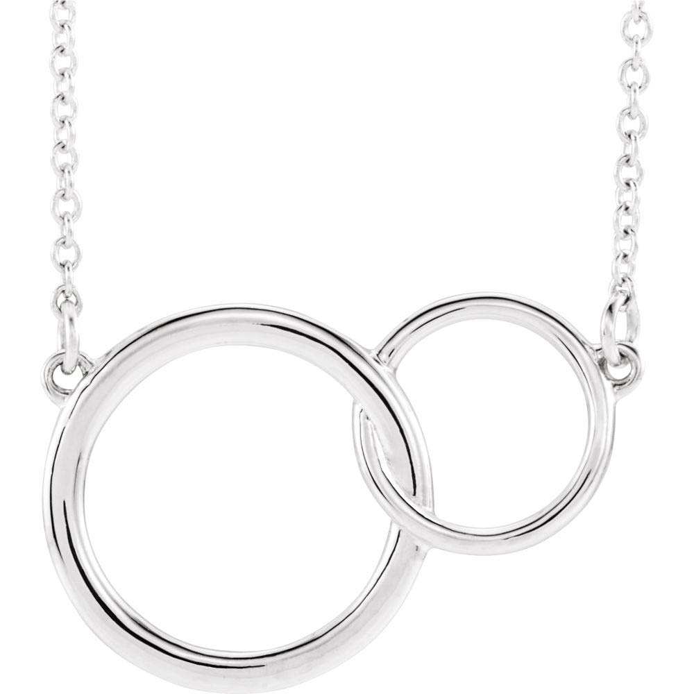Platinum Polished Double Circle Necklace, Inch