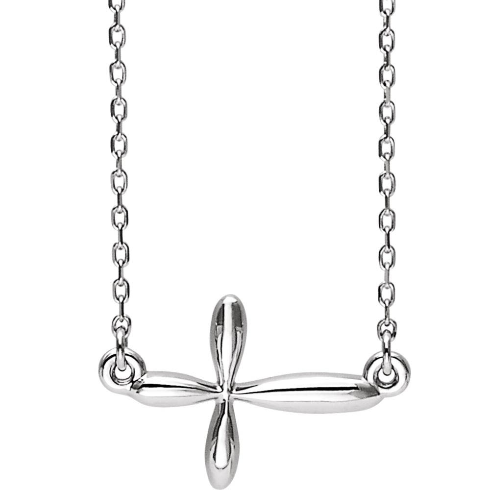 Sterling Silver Sideways Rounded Cross Necklace, Inch