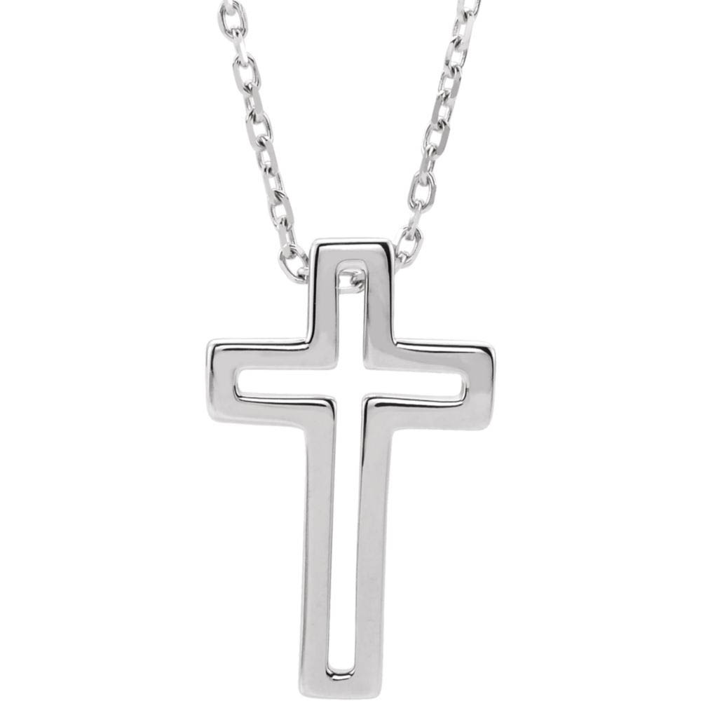 Sterling Silver Small Voided Cross Necklace, Inch
