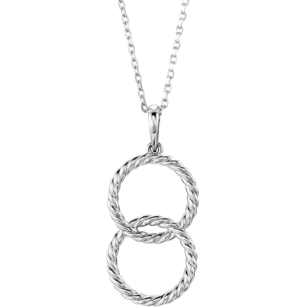 Sterling Silver Double Vertical Rope Circle Necklace, Inch