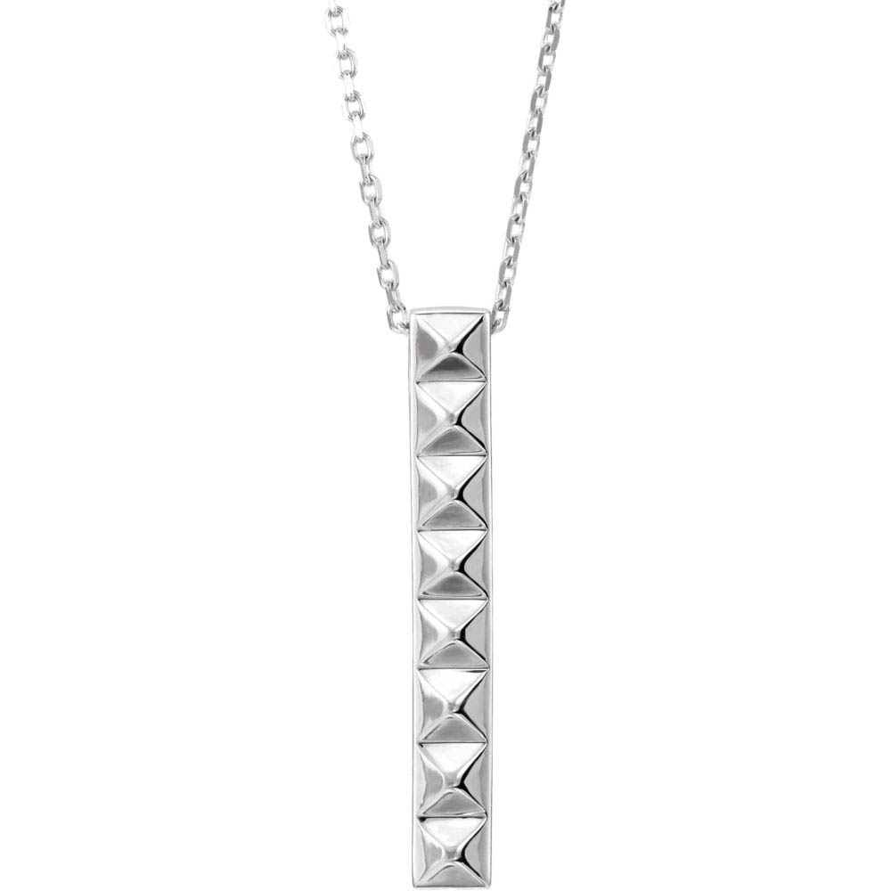 Platinum Vertical Pyramid Bar Necklace, Inch