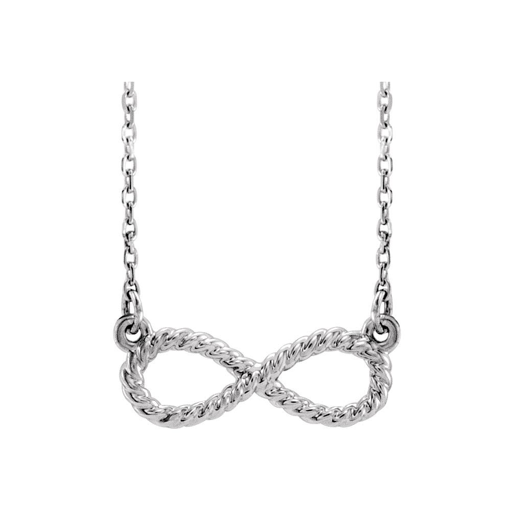 Platinum Small Rope Textured Infinity Necklace, Inch
