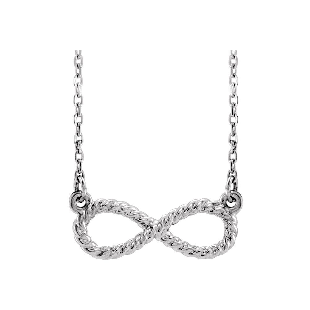 Platinum Small Rope Textured Infinity Necklace, 16-18 Inch