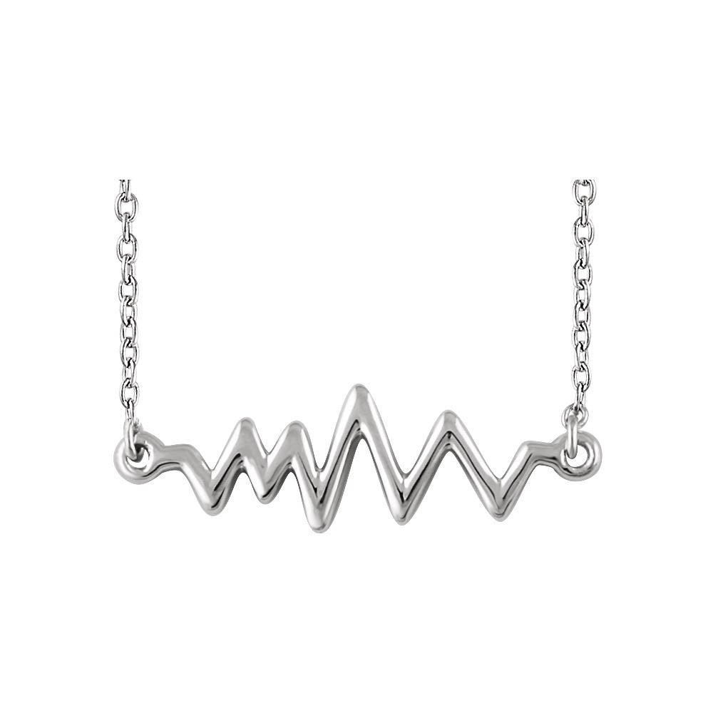 Sterling Silver Heartbeat Bar Necklace, Inch