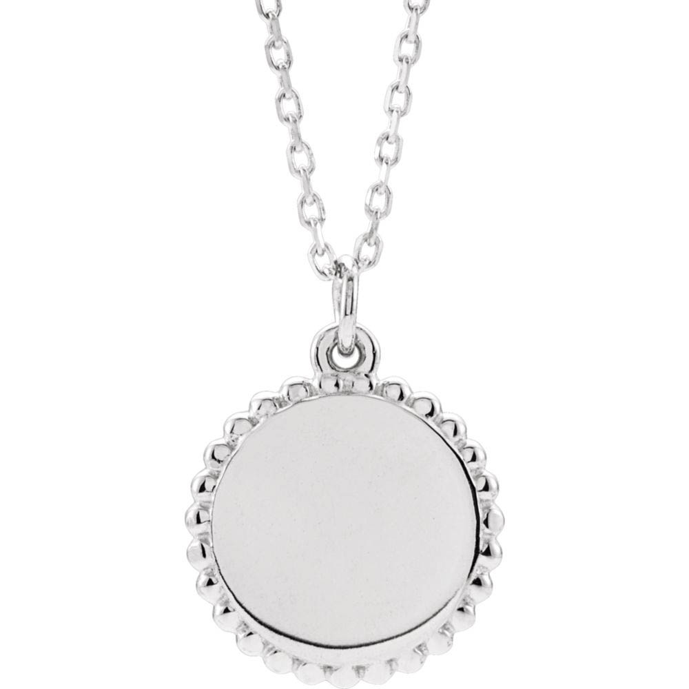 Sterling Silver 12mm Beaded Edge Disc Necklace, Inch