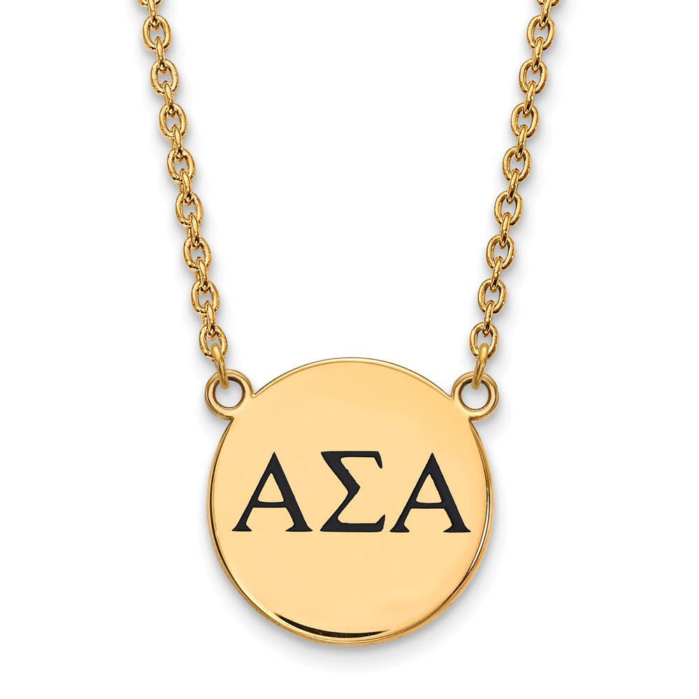 14K Plated Silver Alpha Sigma Alpha Black Enamel Necklace