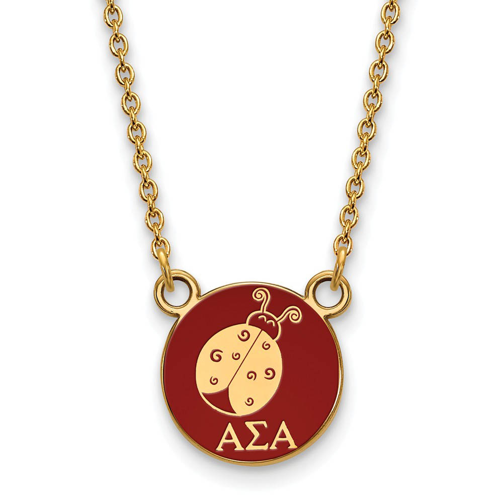 14K Plated Silver Alpha Sigma Alpha Mascot Red Enamel Necklace