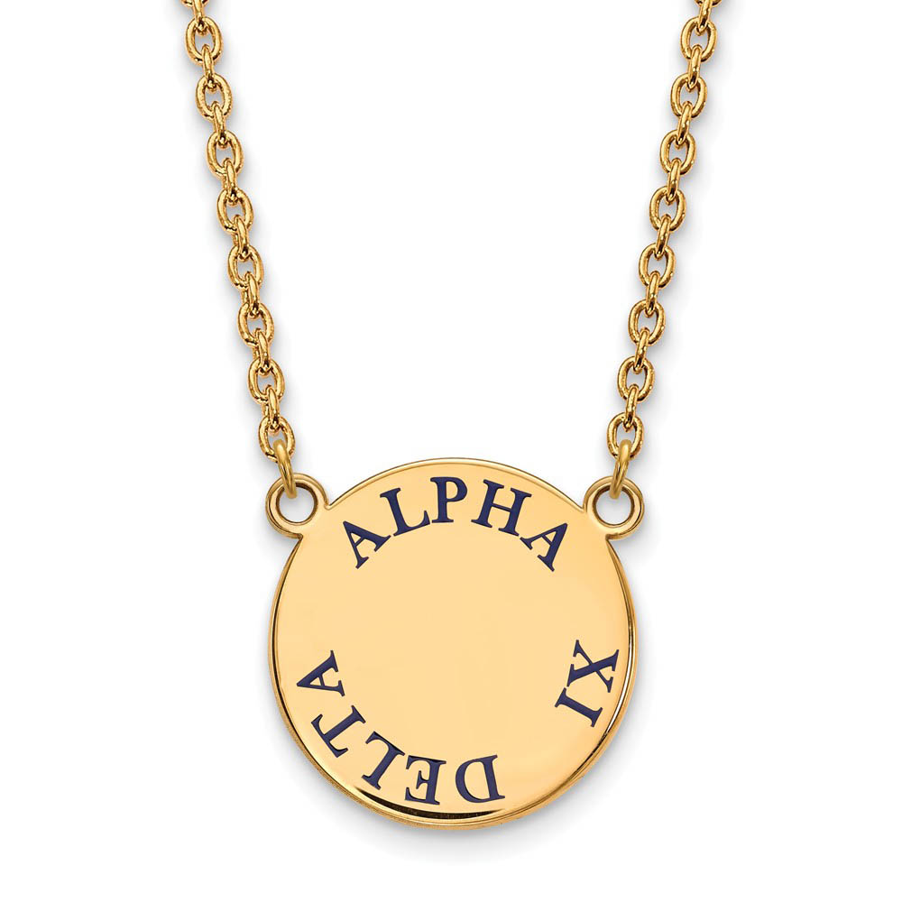 14K Plated Silver Alpha Xi Delta Blue Enamel Disc Necklace