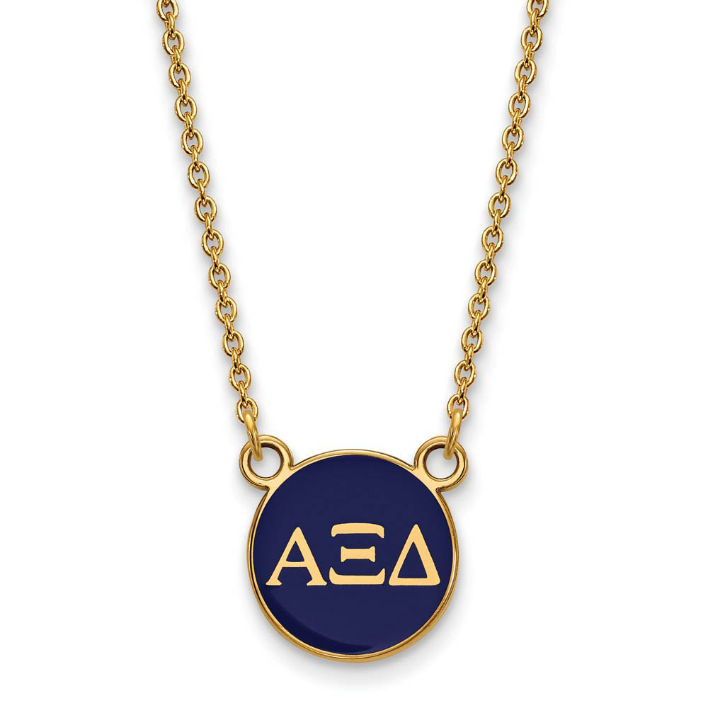 14K Plated Silver Alpha Xi Delta Blue Enamel Greek Necklace