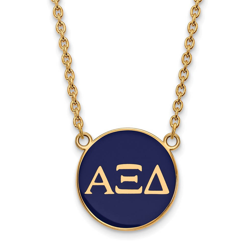 14K Plated Silver Alpha Xi Delta Blue Enamel Necklace