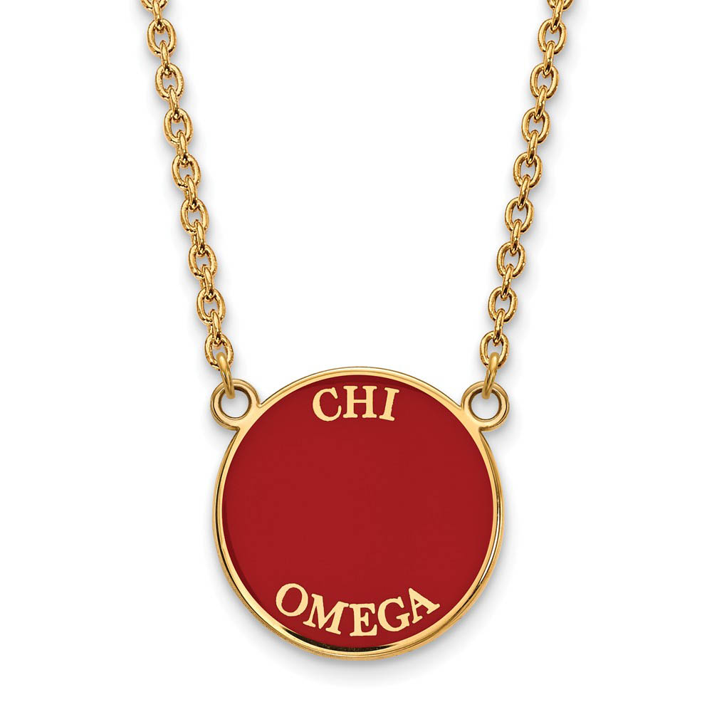 14K Plated Silver Chi Omega Red Enamel Disc Necklace