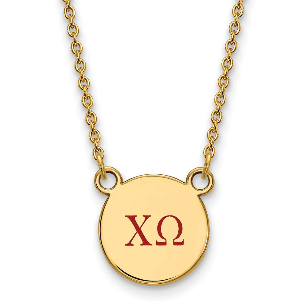 14K Plated Silver Chi Omega Red Enamel Greek Letters Necklace