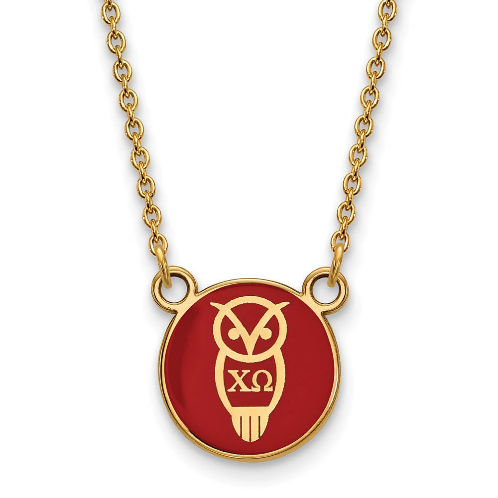 14K Plated Silver Chi Omega Enamel Mascot Necklace