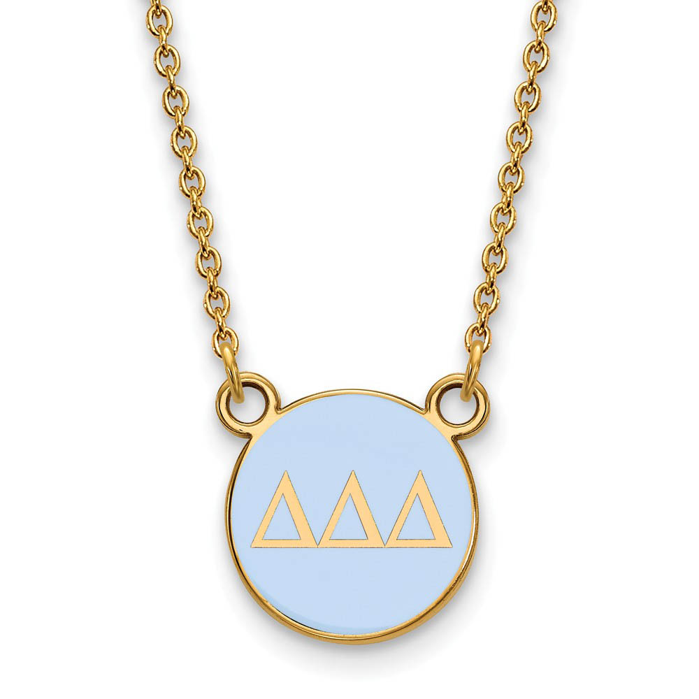 14K Plated Silver Delta Delta Delta Lt Blue Enamel Disc Necklace