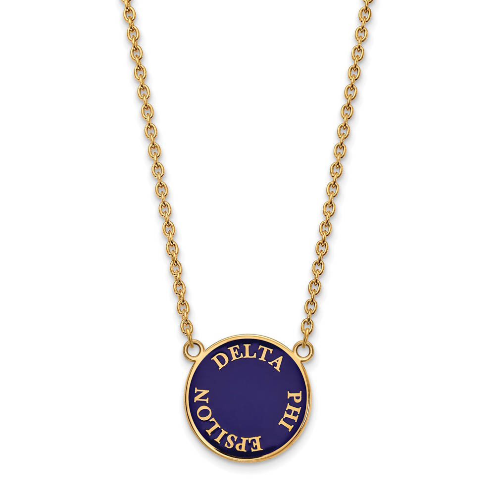 14K Plated Silver Delta Phi Epsilon Enamel Disc Necklace