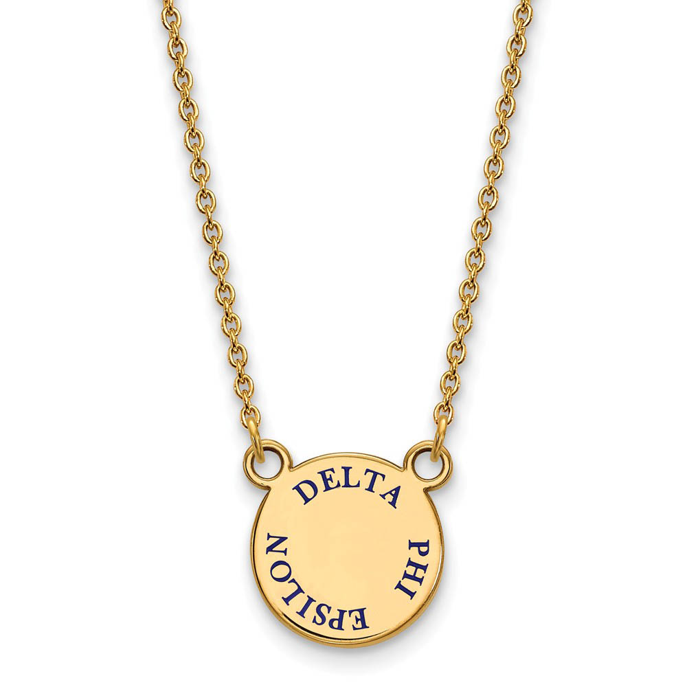 14K Plated Silver Delta Phi Epsilon Blue Enamel Necklace