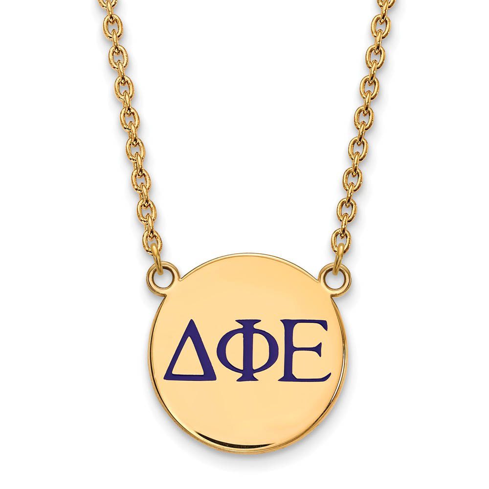 14K Plated Silver Delta Phi Epsilon Blue Enamel Letters Necklace