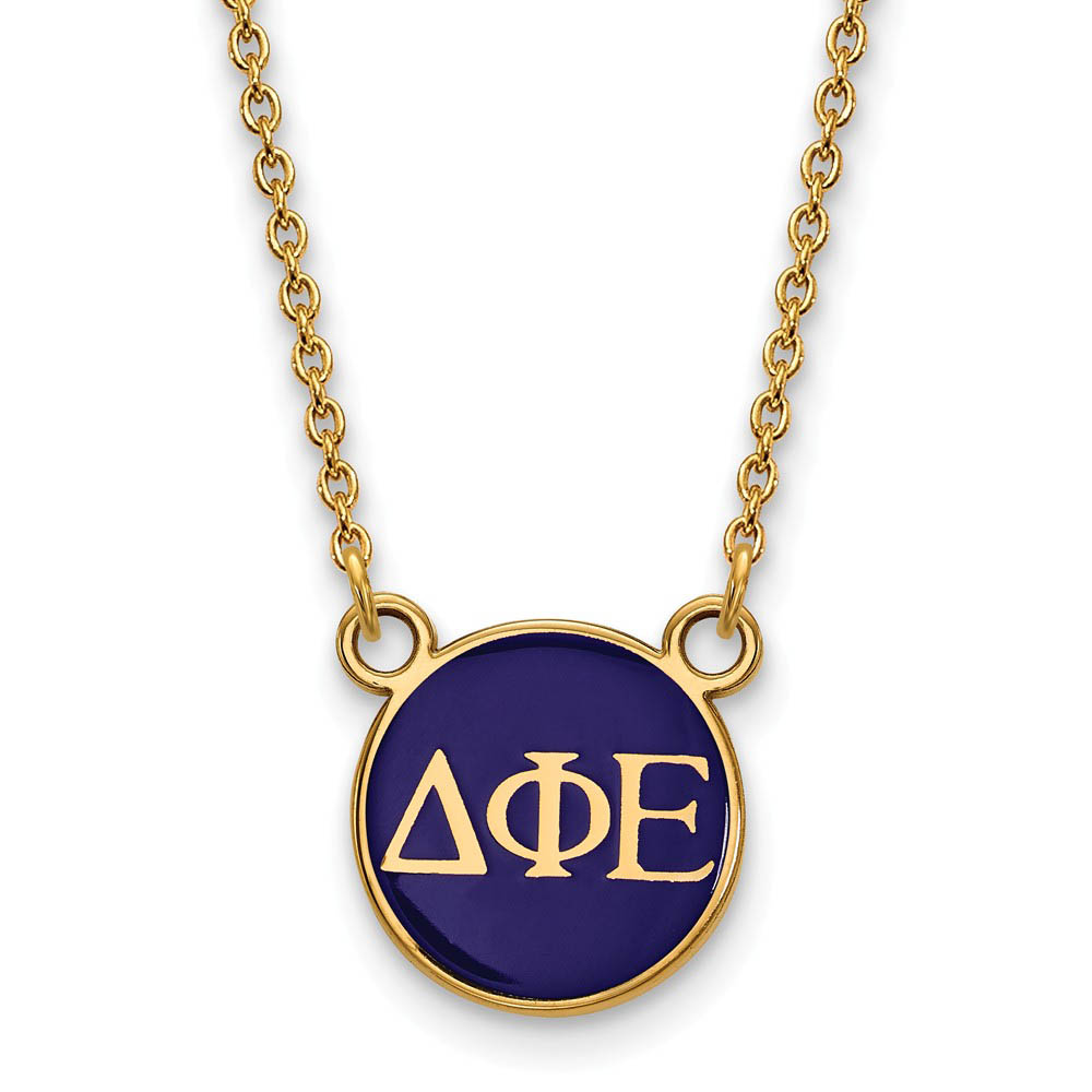 14K Plated Silver Delta Phi Epsilon Enamel Letters Disc Necklace
