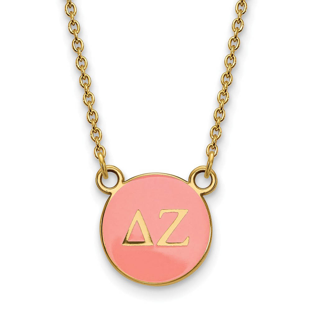 14K Plated Silver Delta Zeta Enamel Greek Letters Disc Necklace