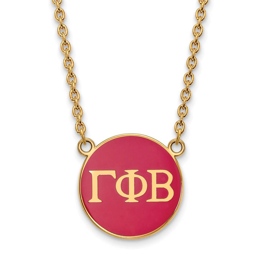 14K Plated Silver Gamma Phi Beta Dk Pink Enamel Disc Necklace