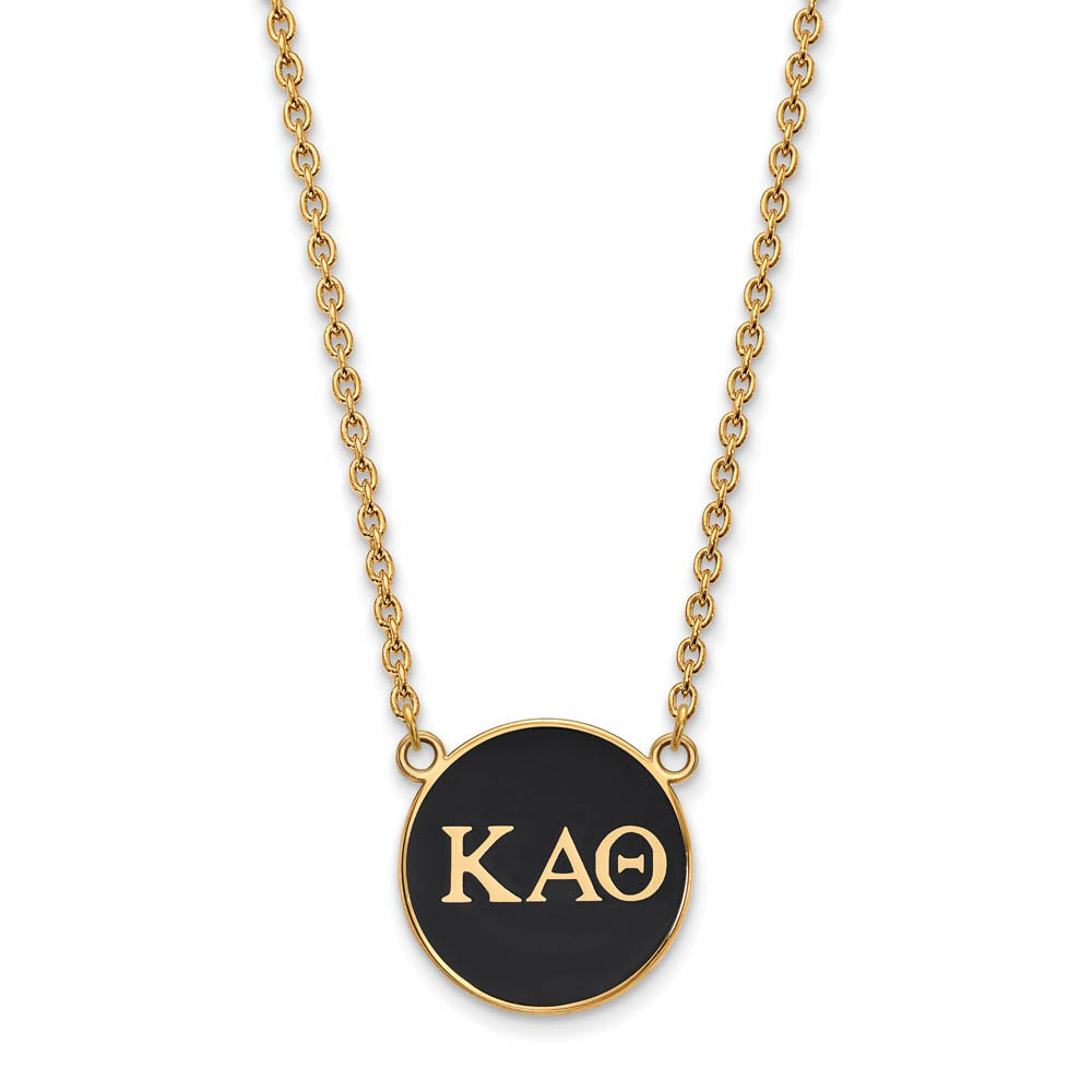 14K Plated Silver Kappa Alpha Theta Black Enamel Disc Necklace