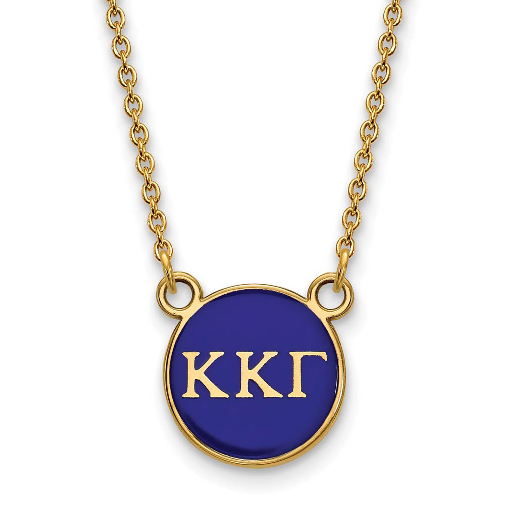14K Plated Silver Kappa Kappa Gamma Blue Enamel Disc Necklace