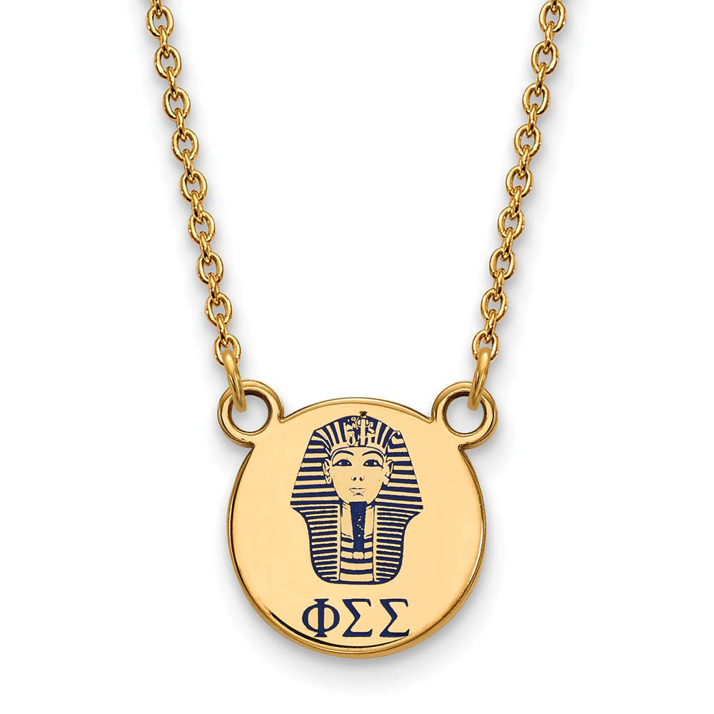 14K Plated Silver Phi Sigma Sigma Blue Enamel Logo Necklace
