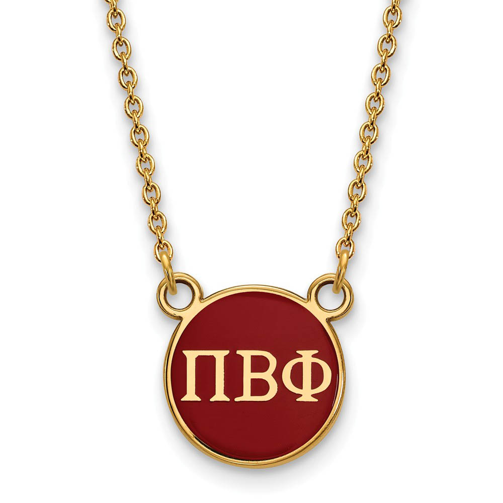 14K Plated Silver Pi Beta Phi Red Enamel Disc Necklace